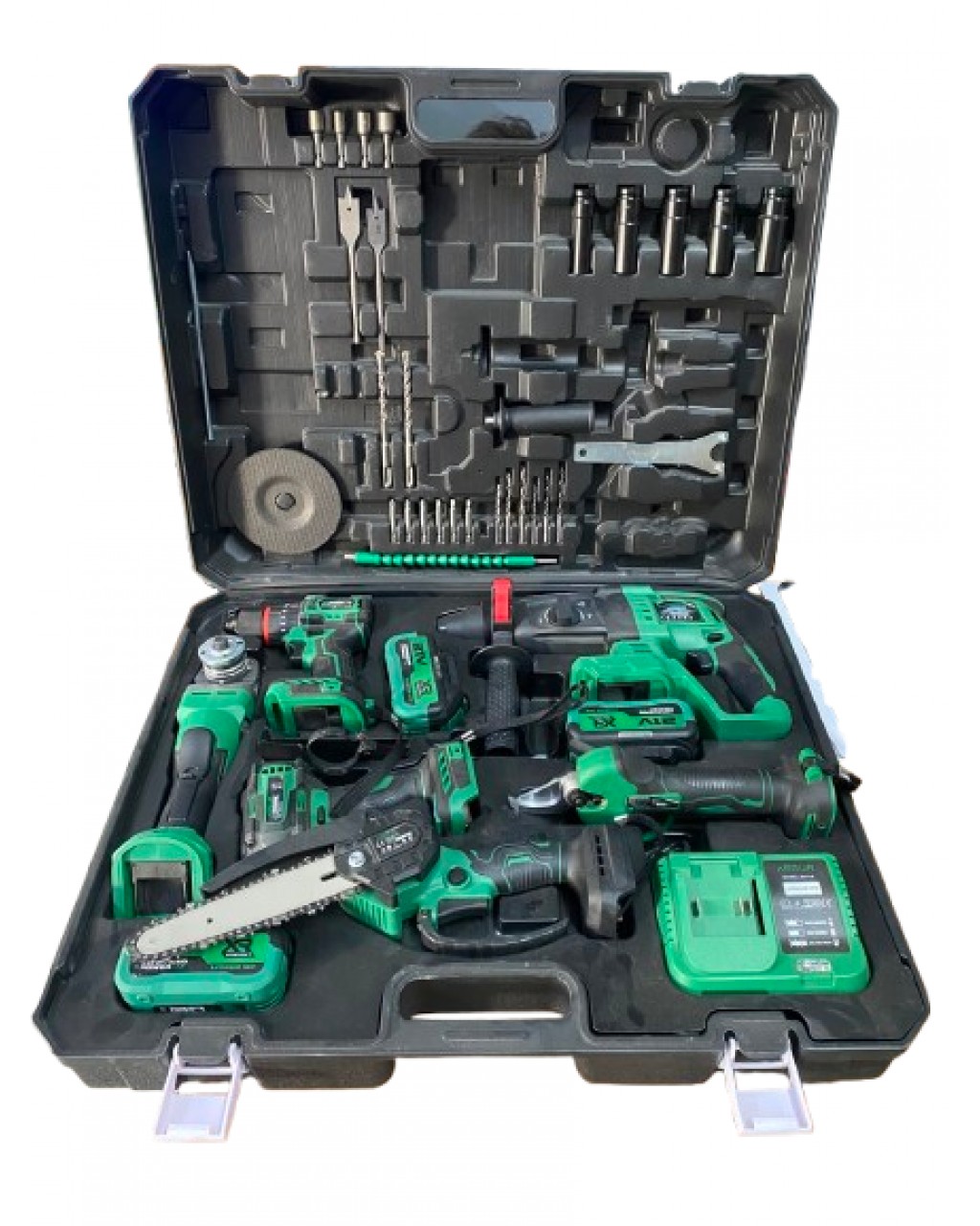ASSUR 21V 6'lı Set ; Taşlama - Darbeli Somun Sıkma - Kırıcı Delici Hilti - Darbeli Vidalama - Budama Makası - Budama Testeresi