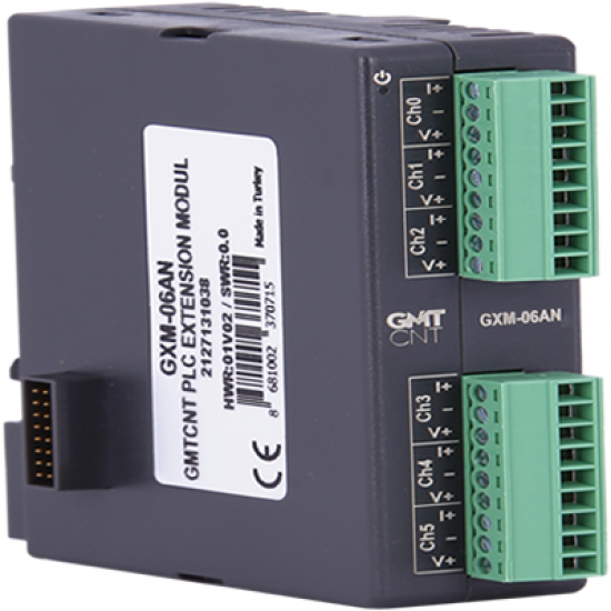 GXM-06AN 6 Kanal 0-10 VDC,0-20 mA,4-20 mA analog çıkış (14 bit Çözünürlük) PLC Genişleme Modülü