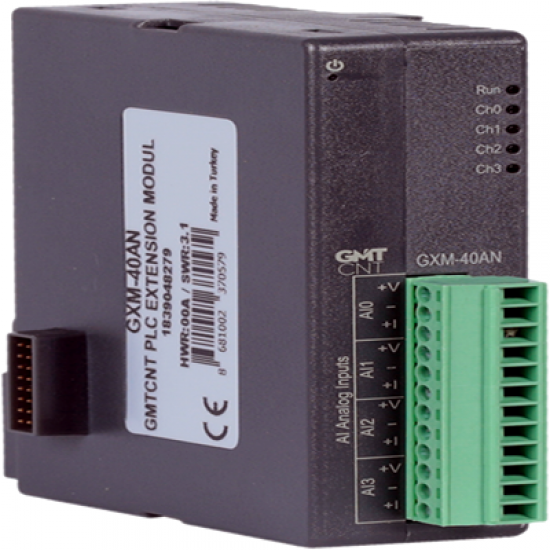 GXM-40AN 4 Kanal 0-10 VDC,0-20 mA,4-20 mA analog giriş (14 bit Çözünürlük) PLC Genişleme Modülü