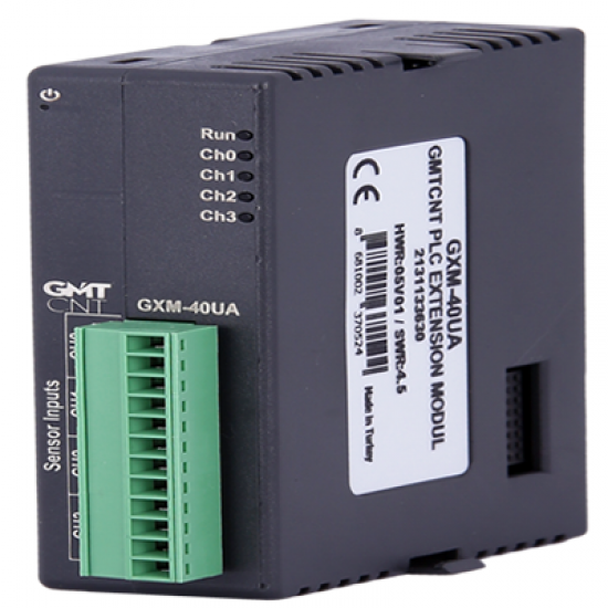 GXM-40UA 4 Kanal üniversal sıcaklık giriş modülü  Termokupl ( B,E,J,K,N,R,S,T)  PT-100,PT-1000,NTC (10k@25°C)  0-60 mVDC  0-20 Ohm direnç PLC Genişleme Modülü