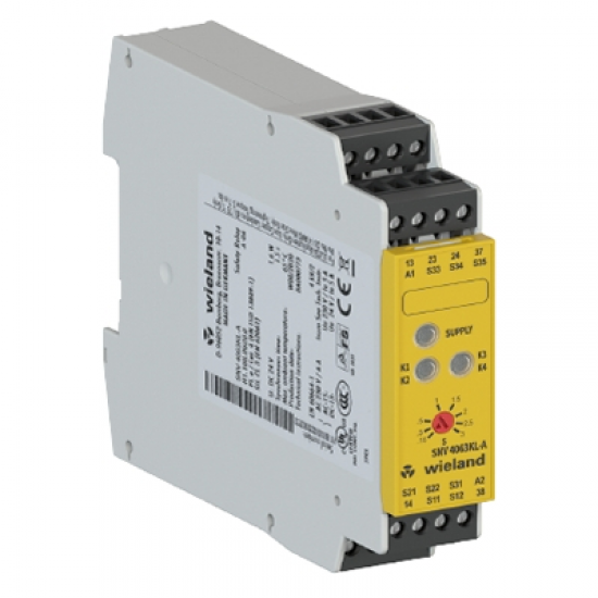 R1.188.0640.0 SNV4063KL-A 30S SIL3-PLe-Acil Stop Güvenlik Rölesi / Oto-Manuel Başlatma / 2NO-1NO(Gecikmeli kapanan 30sn) / Manyetik Switchler / Emniyet Kapıları / Tip4-2 Işık Bariyerleri / Vidalı Bağlantı / Combi Reset