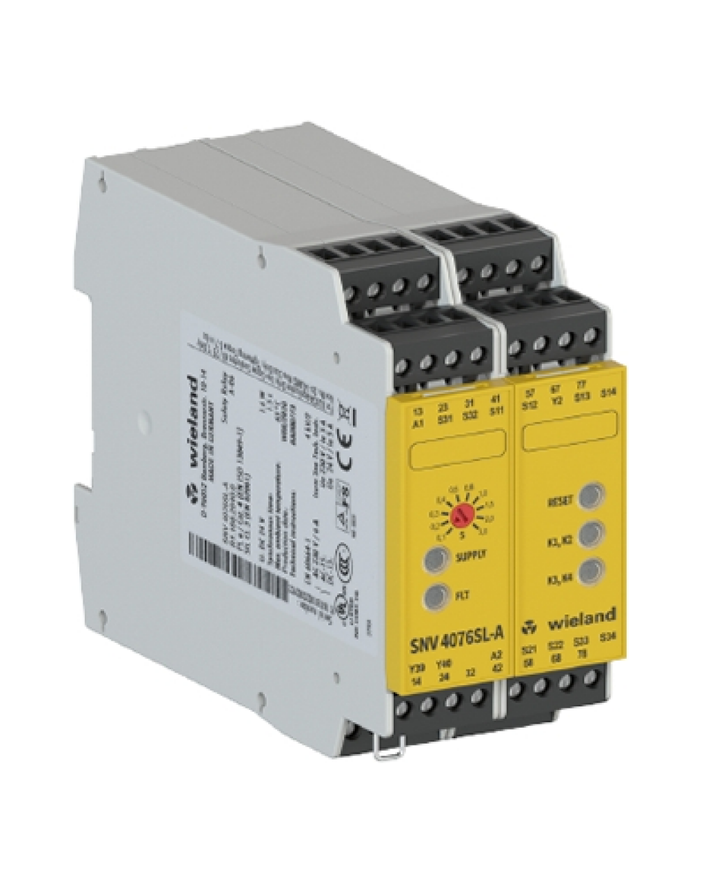 R1.188.2100.0 SNV4076SL-A 300S SIL3-PLe-Acil Stop Güvenlik Rölesi / Oto-Manuel Başlatma / 6NO+1NC (3NO (Gecikmeli kapanan 300sn) / Manyetik Switchler / Emniyet Kapıları / Tip4-2 Işık Bariyerleri / Vidalı Bağlantı / Safe Start 